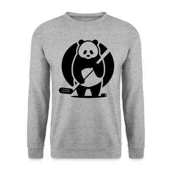 Panda Eishockey Spieler Silhouette - Unisex Pullover - Weißgrau meliert - Vorne - Alina (178cm) & Michal (187cm)