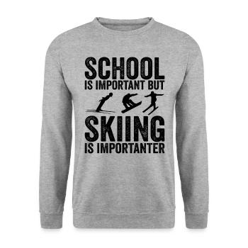 Schule ist wichtig, aber Skifahren ist noch wichtiger - Unisex Pullover - Weißgrau meliert - Vorne - Alina (178cm) & Michal (187cm)