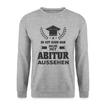 Abitur Abi Prüfung geschafft Abschluss Geschenk - Unisex Pullover - Weißgrau meliert - Vorne - Alina (178cm) & Michal (187cm)