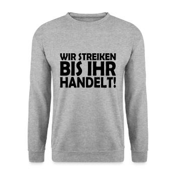 Nous sommes en grève jusqu’à ce que vous agissiez - Sweat-shirt Unisexe - gris chiné - Devant - Alina (178cm) & Michal (187cm)