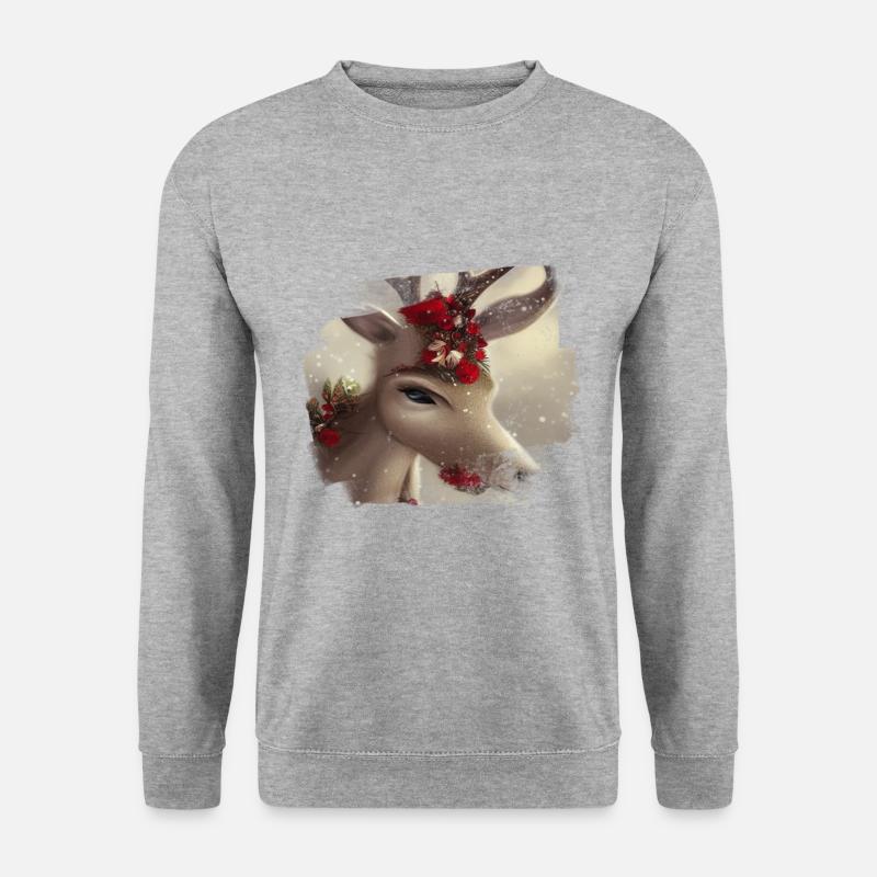 Rentier Weihnachten - Unisex Pullover - Weißgrau meliert