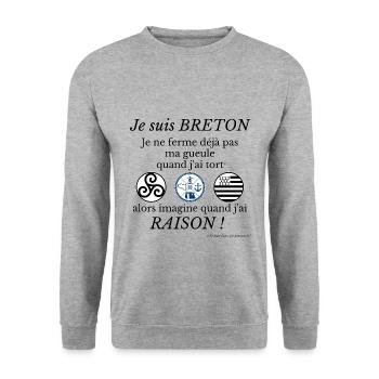 Je suis BRETON je ne ferme déjà pas ma gueule... - Sweat-shirt Unisexe - gris chiné - Devant - Alina (178cm) & Michal (187cm)