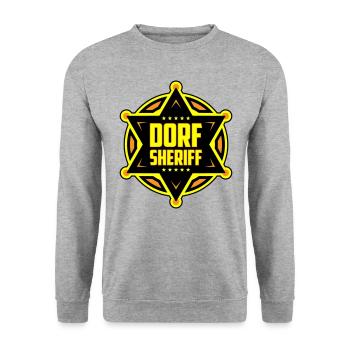 Farben änderbar | Dorf Sheriff - Unisex Pullover - Weißgrau meliert - Vorne - Alina (178cm) & Michal (187cm)
