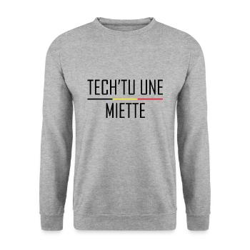 Tech'tu Une Miette - Sweat-shirt Unisexe - gris chiné - Devant - Alina (178cm) & Michal (187cm)