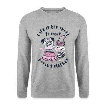 Life is too short to wear boring clothes - Unisex Sweatshirt - salt & pepper - Front - Alina (178cm) & Michal (187cm)