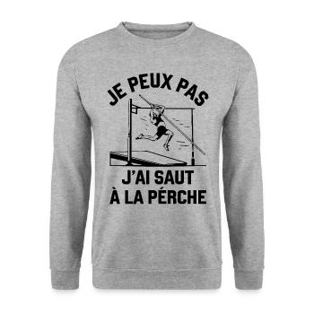 I Can't I Stabhochsprung Lustiger Stabhochsprung - Unisex Pullover - Weißgrau meliert - Vorne - Alina (178cm) & Michal (187cm)