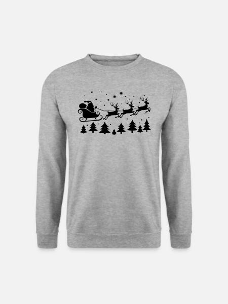 Weihnachtsmann Schlitten Rentiere Santa Silhouette - Unisex Pullover - Weißgrau meliert