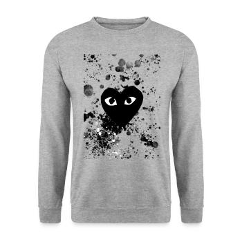 schwarzes Herz schwarzes Herz - Unisex Pullover - Weißgrau meliert - Vorne - Alina (178cm) & Michal (187cm)