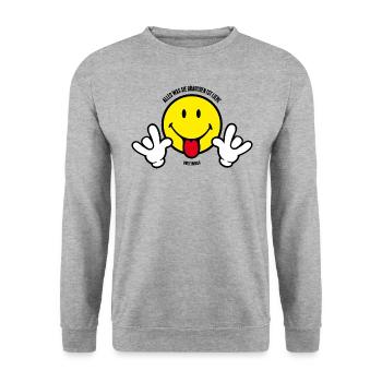 SmileyWorld - Alles was Sie brauchen ist Liebe - Unisex Pullover - Weißgrau meliert - Vorne - Alina (178cm) & Michal (187cm)