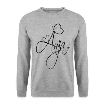 Anja Name Vorname Mädchen Kalligrafie Dekor - Unisex Pullover - Weißgrau meliert - Vorne - Alina (178cm) & Michal (187cm)
