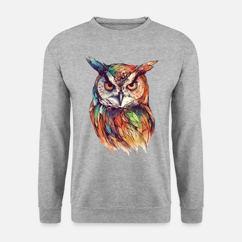 Eule Uhu Vogel Nachtvogel Tier Nacht Mond Natur - Unisex Pullover - Weißgrau meliert