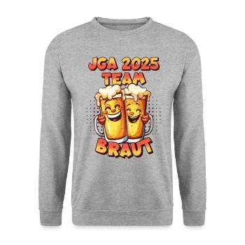 Bachelor Party 2025 Team Bride Beer Alcohol Booze Funny - Unisex Sweatshirt - salt & pepper - Front - Alina (178cm) & Michal (187cm)