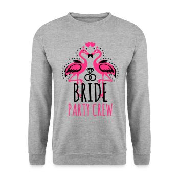 Bride Braut Party Crew JGA Flamingos Eheringe 103 - Unisex Pullover - Weißgrau meliert - Vorne - Alina (178cm) & Michal (187cm)