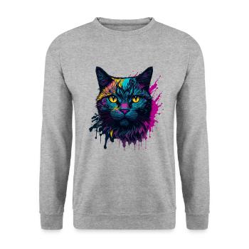 Coloré Trendy Splash Art Cat Design - Sweat-shirt Unisexe - gris chiné - Devant - Alina (178cm) & Michal (187cm)