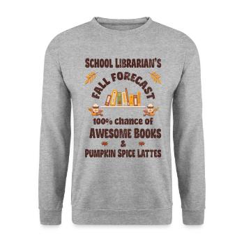 Bibliothécaire scolaire, livres et lattes aux épices à la citrouille - Sweat-shirt Unisexe - gris chiné - Devant - Alina (178cm) & Michal (187cm)