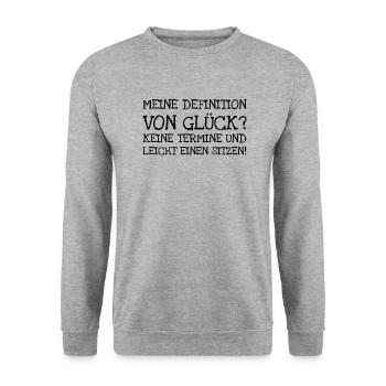 Meine Definition Von Glück? Keine Termine Und Lei - Unisex Pullover - Weißgrau meliert - Vorne - Alina (178cm) & Michal (187cm)