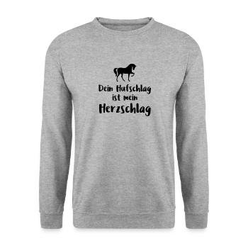 Dein Hufschlag Ist Mein Herzschlag - Unisex Pullover - Weißgrau meliert - Vorne - Alina (178cm) & Michal (187cm)