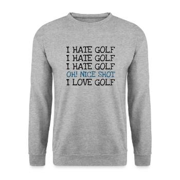 Je déteste le golf Je déteste le golf Je déteste le golf Oh! Joli cliché - Sweat-shirt Unisexe - gris chiné - Devant - Alina (178cm) & Michal (187cm)
