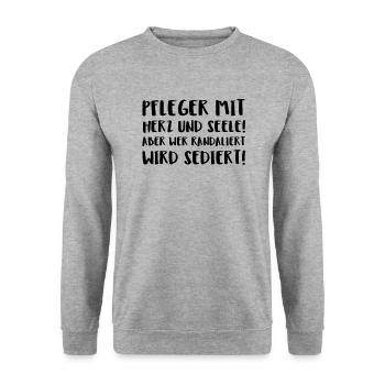 Pfleger Mit Herz Und Seele! Aber Wer Randaliert W - Unisex Pullover - Weißgrau meliert - Vorne - Alina (178cm) & Michal (187cm)