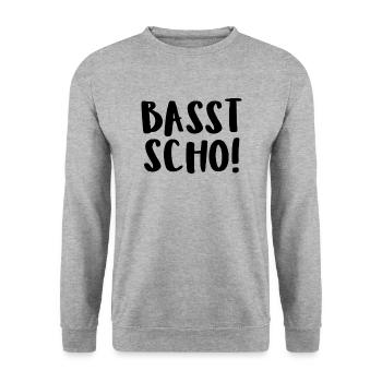 Basst Scho! - Unisex Pullover - Weißgrau meliert - Vorne - Alina (178cm) & Michal (187cm)