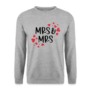 MRS & MRS DEAR GIRLS LOVE WOMEN LGBT SAYING - Sweat-shirt Unisexe - gris chiné - Devant - Alina (178cm) & Michal (187cm)
