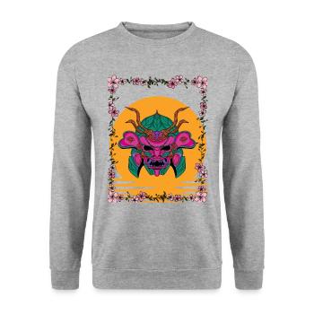 Blüten Samurai - Unisex Pullover - Weißgrau meliert - Vorne - Alina (178cm) & Michal (187cm)