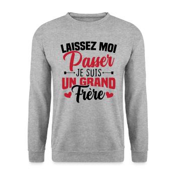Laissez moi passer je suis un grand frère - Sweat-shirt Unisexe - gris chiné - Devant - Alina (178cm) & Michal (187cm)