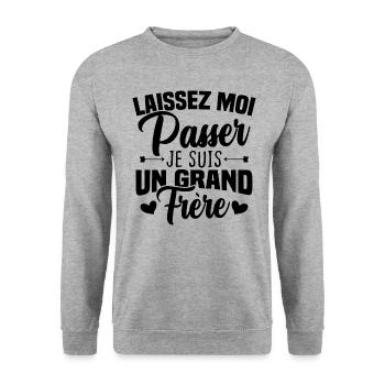 Laissez moi passer je suis un grand frère - Sweat-shirt Unisexe - gris chiné - Devant - Alina (178cm) & Michal (187cm)