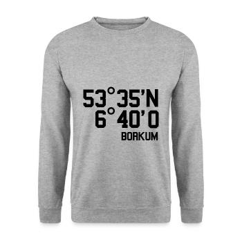 Borkum Koordinaten Nordsee Urlaub Idee - Unisex Pullover - Weißgrau meliert - Vorne - Alina (178cm) & Michal (187cm)