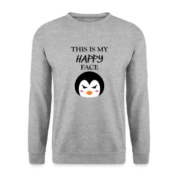 This Is My Happy Face Pinguin Geschenk - Unisex Pullover - Weißgrau meliert - Vorne - Alina (178cm) & Michal (187cm)