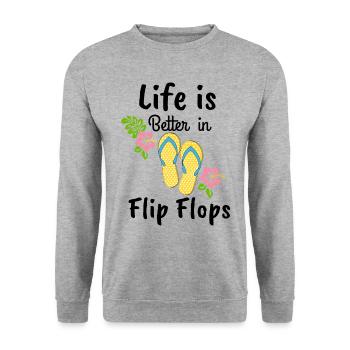 la vie est meilleure en tongs - Sweat-shirt Unisexe - gris chiné - Devant - Alina (178cm) & Michal (187cm)