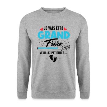 Je Vais Être Grand Frère 2023 - Sweat-shirt Unisexe - gris chiné - Devant - Alina (178cm) & Michal (187cm)