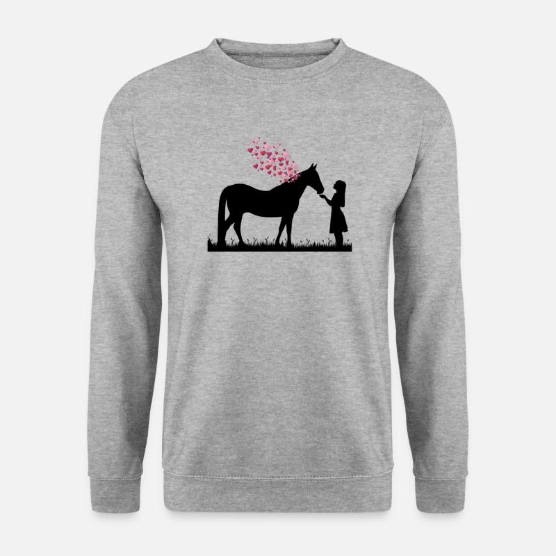 Pferd mit Herzen und Maedchen Pferdeliebe Geschenk - Unisex Pullover - Weißgrau meliert