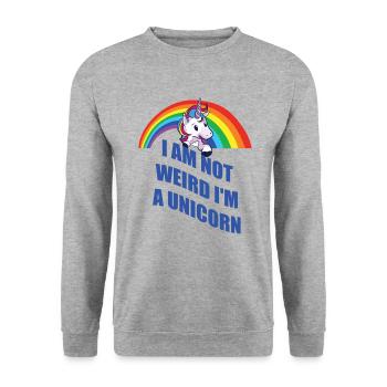 Unicorn Unicorn NOT WEIRD Shirt Gift - Sweat-shirt Unisexe - gris chiné - Devant - Alina (178cm) & Michal (187cm)