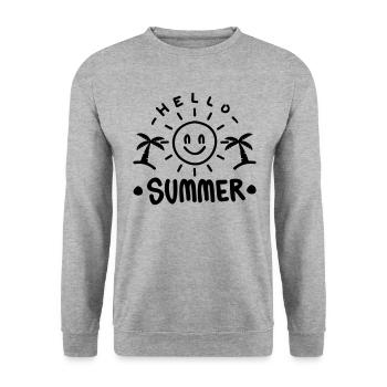 HALLO SOMMER URLAUB SONNE PALMEN EIS SPRUCH MOTIV - Unisex Pullover - Weißgrau meliert - Vorne - Alina (178cm) & Michal (187cm)