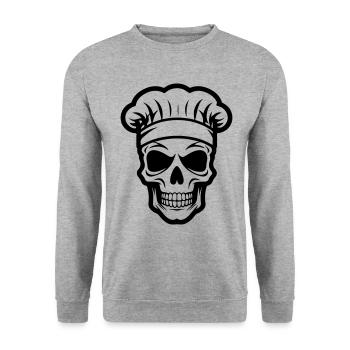 Koch Totenkopf - Unisex Pullover - Weißgrau meliert - Vorne - Alina (178cm) & Michal (187cm)