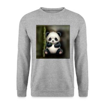 Süßer Panda mit Bambus - Unisex Pullover - Weißgrau meliert - Vorne - Alina (178cm) & Michal (187cm)