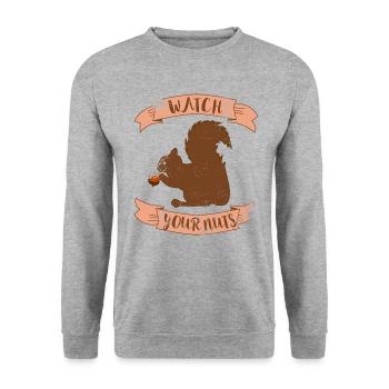 Watch Your Nuts - Squirrel - Unisex Sweatshirt - salt & pepper - Front - Alina (178cm) & Michal (187cm)