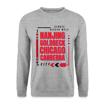 Nanjing Goldbeck Chicago Canberra T-Shirt - Unisex Pullover - Weißgrau meliert - Vorne - Alina (178cm) & Michal (187cm)