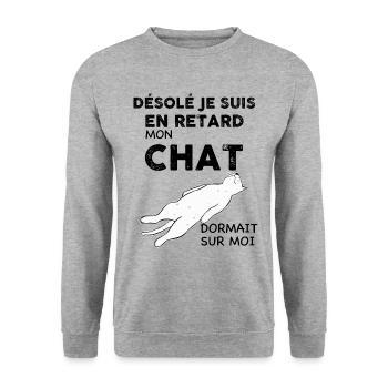 Chat Qui Dort Citation Humour Chat - Sweat-shirt Unisexe - gris chiné - Devant - Alina (178cm) & Michal (187cm)
