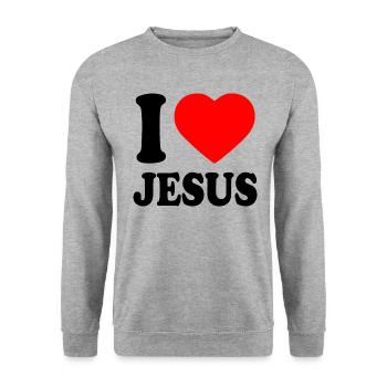 I love jesus - Unisex Pullover - Weißgrau meliert - Vorne - Alina (178cm) & Michal (187cm)