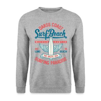 MER BALTIQUE - Cool Darss Surfer Cadeaux Surf Shirts - Sweat-shirt Unisexe - gris chiné - Devant - Alina (178cm) & Michal (187cm)