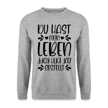 Du hast mein Leben auf den Kopf gestellt - Unisex Pullover - Weißgrau meliert - Vorne - Alina (178cm) & Michal (187cm)