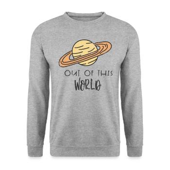 RAUS WELT WEG ERDE SATURN PLANET WELTALL PLANETEN - Unisex Pullover - Weißgrau meliert - Vorne - Alina (178cm) & Michal (187cm)