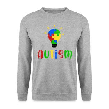AUTIST ASPERGER PUZZLE LAMPE SYNDROM MOTIV SPRUCH - Unisex Pullover - Weißgrau meliert - Vorne - Alina (178cm) & Michal (187cm)