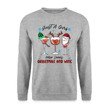 Noël, Noël, Vin Rouge, Drôle, Vin - Sweat-shirt Unisexe - gris chiné - Devant - Alina (178cm) & Michal (187cm)