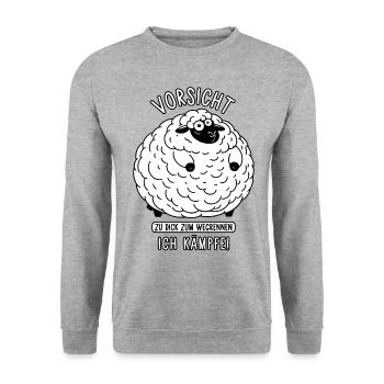 Schaf - Vorsicht zu dick zum wegrennen Ich kämpfe - Unisex Pullover - Weißgrau meliert - Vorne - Alina (178cm) & Michal (187cm)