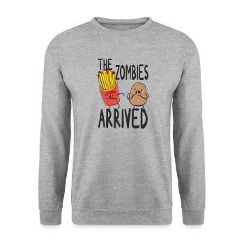 Zombie Fries Potato Halloween Humor - Unisex Sweatshirt - salt & pepper - Front - Alina (178cm) & Michal (187cm)
