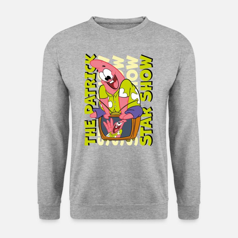 The Patrick Star Show Patrick Sitzt Auf Fernseher - Unisex Pullover - Weißgrau meliert