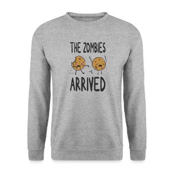 Süßer Zombie Keks Lustiges Geschenk Halloween - Unisex Pullover - Weißgrau meliert - Vorne - Alina (178cm) & Michal (187cm)